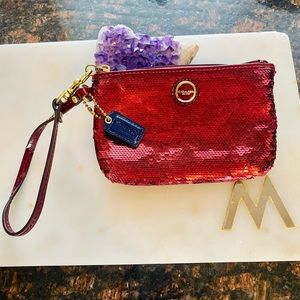 Coach Wristlet Wallet - Burgundy/Maroon Sequins